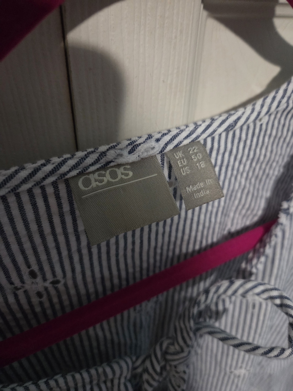 ASOS Blue and White Striped Eyelet Tie-Neck Tunic - Picture 3 of 4